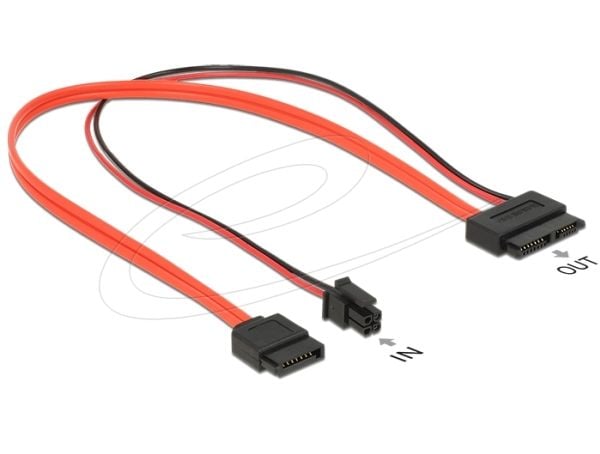 Delock - SATA-kabel - Serial ATA 150/300/600 - Slimline SATA (R) til 4-pin ATX12V, SATA - 30 cm - svart, rød
