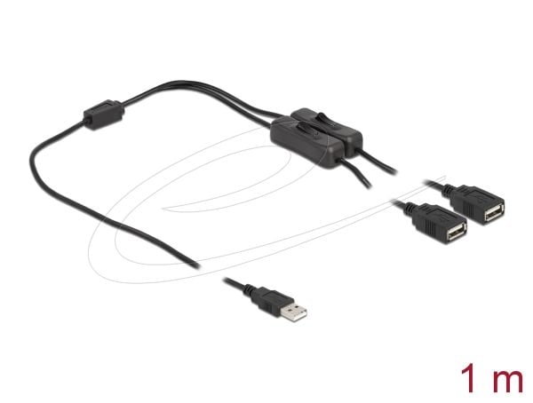 Delock - Strømsplitter - USB (hann) til USB (hunn) - 5 V - 2 A - 1 m - svart