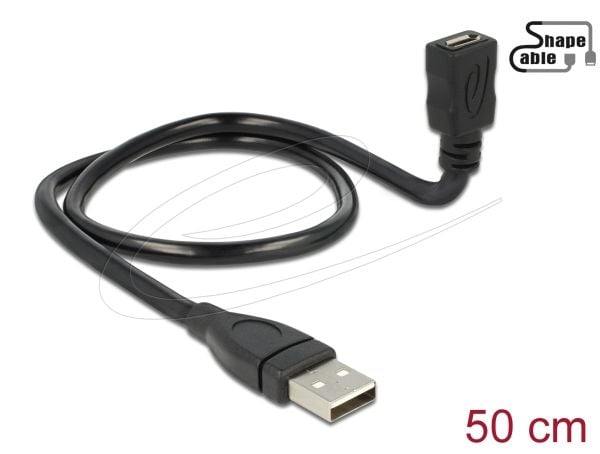 Delock ShapeCable - USB forlængerkabel - Micro-USB Type B (hun) til USB (han) - USB 2.0 - 50 cm - lajiteltu
