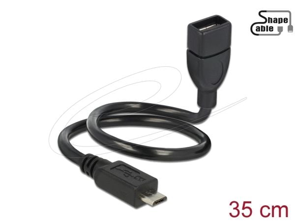 Delock OTG ShapeCable - USB forlængerkabel - USB (hun) til Micro-USB Type B (han) - USB 2.0 OTG - 35 cm - lajittelu