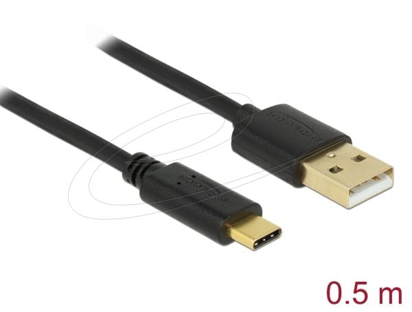 Delock - USB-kabel - USB-C (hann) til USB (hann) - USB 2.0 - 3 A - 50 cm - svart