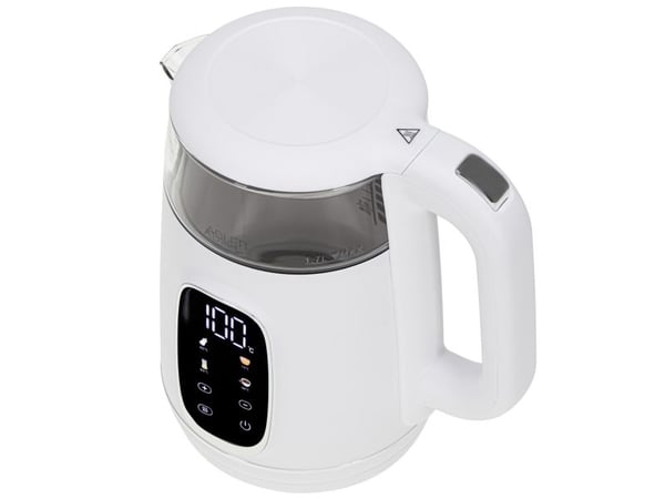 Adler AD 1305WS, 1,7 l, 2200 W, Gjennomsiktig, Hvit, Sølv, Glass, Plast, Justerbar termostat, Vannivåindikator