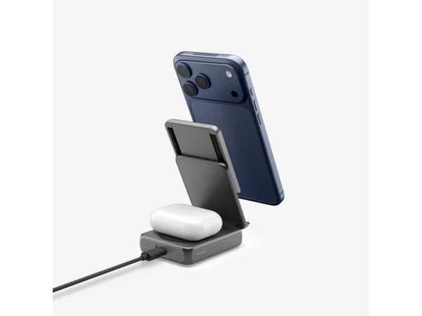 Spigen ESSENTIAL EF302 MOQ Qi2.2 2-i-1 magnetisk MagSafe trådlader svart