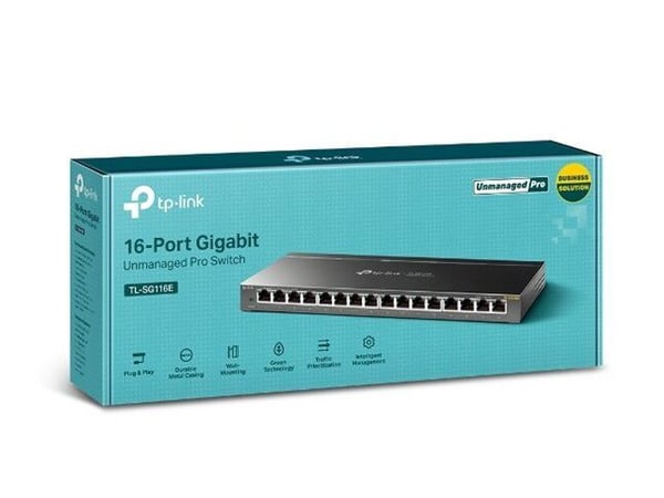 TP-Link TL-SG116E Unmanaged Pro - Switch - ikke-styrt - 16 x 10/100/1000 - stasjonær