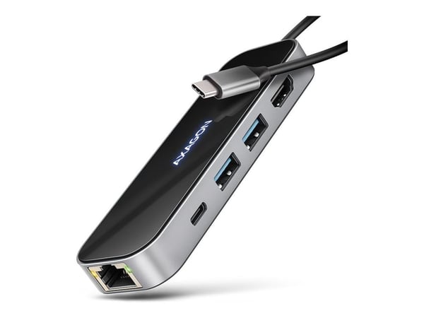 AXAGON HMC-6GLN Glass - Dockningsstation - för bordsdator, laptop, smartmobil, surfplatta - USB-C 3.2 Gen 1 / USB 3.0 / USB4 / Thunderbolt 3 / Thun...