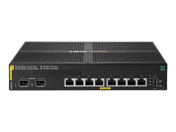 HPE Aruba Networking CX 6000 8p 10M/100M/1G Class4 PoE 2p SFP 1G 67W Switch - Switch - Styrt - 8 x 10/100/1000 (PoE+) + 2 x Gigabit SFP (opplink) -...