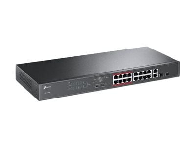 TP-Link TL-SL1218MP - kytkin - ikke administreret - 16 x 10/100 (PoE+) + 2 x 10/100/1000 + 2 x combo Gigabit SFP - monterbar på stativ (192 W)