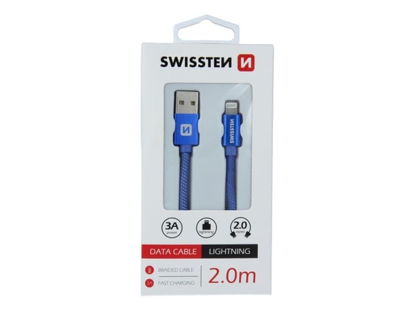 Swissten 71523308, 2 m, Lightning, USB A, urosliitin, urosliitin, sininen