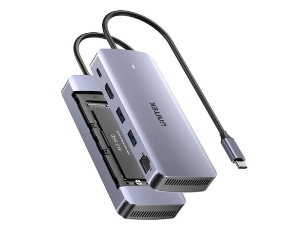UNITEK D1120A01, Koblet med ledninger (ikke trådløs), USB 3.2 Gen 2 (3.1 Gen 2) Type-C, 100 W, 1000 Mbit/s, Grå, Space Grey