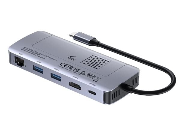 UNITEK D1120A01, Koblet med ledninger (ikke trådløs), USB 3.2 Gen 2 (3.1 Gen 2) Type-C, 100 W, 1000 Mbit/s, Grå, Space Grey
