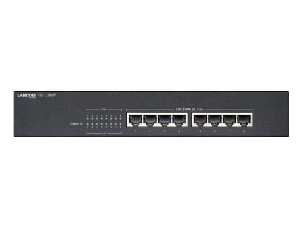 LANCOM GS-1208P - Switch - ikke-styrt - 8 x 10/100/1000 (PoE+) - stasjonær, rackmonterbar - PoE+ (65 W)
