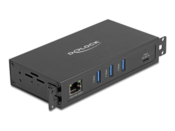 Delock - Hubb - RJ45, 1.5 kV isolation - 3 x USB 3.2 Gen 1 + 1 x USB-C 3.2 Gen 1 (strömförsörjning) + 1 x 1 Gigabit Ethernet - skrivbordsmodell, bo...
