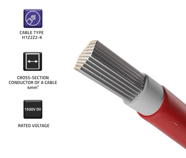 Qoltec - Samlet strømkabel - 1500 V - 55 A - 100 m - halogenfri, flertrådet, innendørs/utendørs, power 82.5 kW - rød