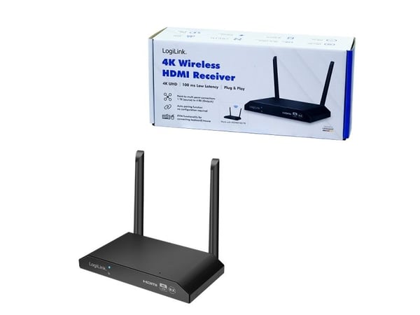 LogiLink HDW0103AR, 3840 x 2160 piksler, AV-mottaker, 150 m, Ledning & Trådløs, Sort, HDCP