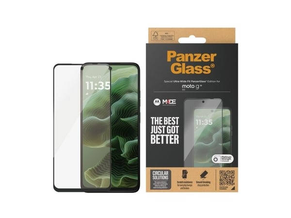 PanzerGlass - Skjermbeskyttelse for mobiltelefon - ultrabred passform - glass - rammefarge svart - for Motorola Moto G35