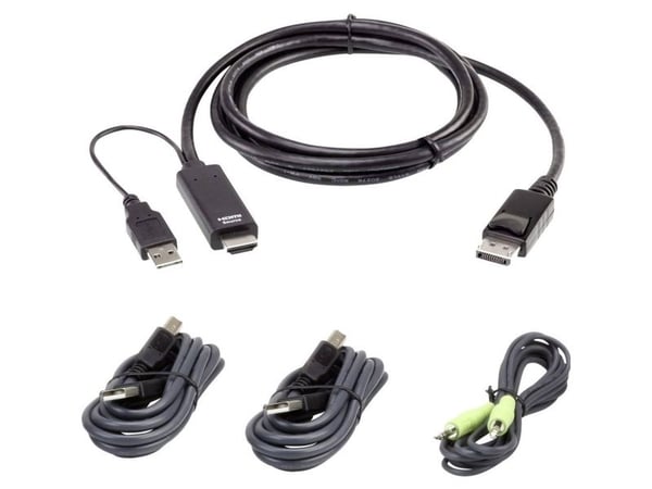 ATEN 2L-7D02UHDPX4, 1,8 m, USB, USB, HDMI, Sort, DisplayPort