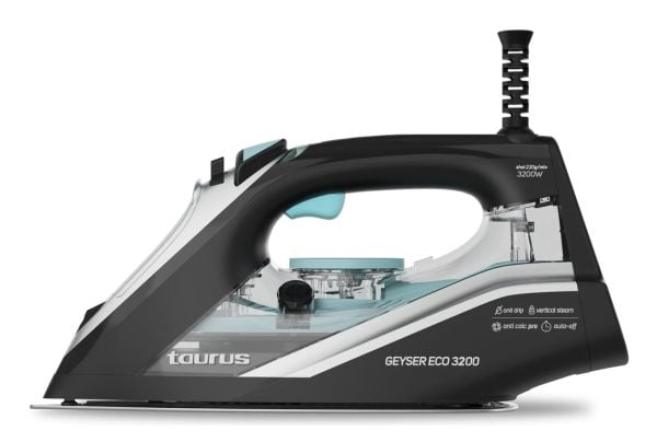Taurus GEYSER ECO 3200, Kuiva- & höyrysilitysrauta, AnodizedSlide soleplate, 220 g/min, musta, Hopea, Läpinäkyvä, Turkoosi, Sisäinen, Ohje