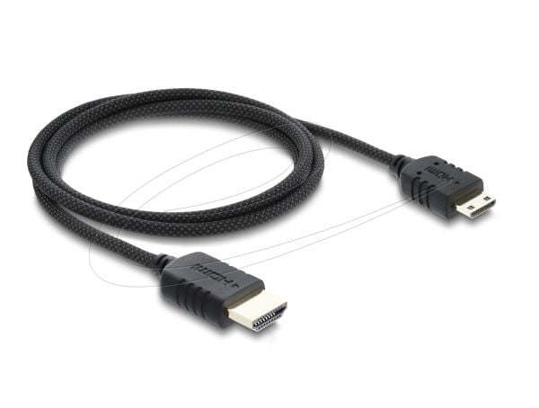 Delock - High Speed - HDMI-kabel - HDMI hann til 19-stifts Mini-HDMI hann - 1 m - tredobbeltskjermet koaksial - svart - 8 K 60 Hz (7680 x 4320) stø...