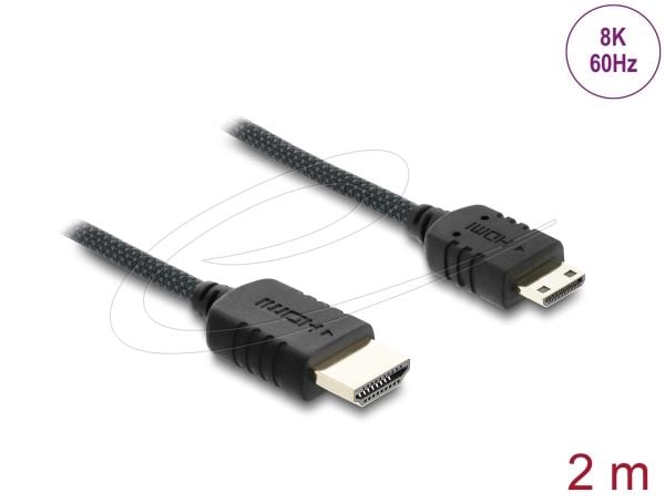 Delock - Ultra High Speed - HDMI-kabel - HDMI hann til 19 pin mini HDMI Type C hann - 2 m - tredobbeltskjermet koaksial - svart - 8 K 60 Hz (7680 x...