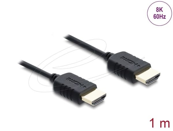 Delock - High Speed - HDMI-kabel - HDMI hann til HDMI hann - 1 m - tredobbeltskjermet koaksial - svart - 8 K 60 Hz (7680 x 4320) støtte, 5 K 120 Hz...