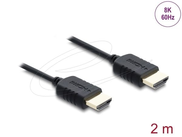 Delock - High Speed - HDMI-kabel - HDMI hann til HDMI hann - 2 m - tredobbeltskjermet koaksial - svart - 8 K 60 Hz (7680 x 4320) støtte, 5 K 120 Hz...
