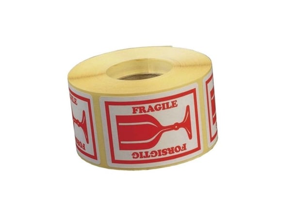 Tarra tekstillä Caution/Fragile 45x65mm 1000 kpl/rulla