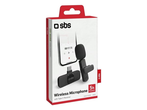 SBS TEMICTYCBTK, Lavalier-mikrofon, 20 m, Bodypack-mottaker, Kroppspakkesender, Sort, 24 timer