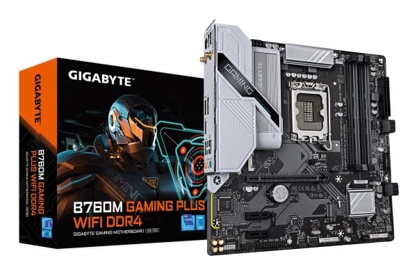 GIGABYTE B760M GAMING PLUS WIFI DDR4, Intel, LGA 1700, Intel® Celeron®, Intel Core i3 12. generasjon, Intel Core i3 13. generasjon, Intel Core i3 1...