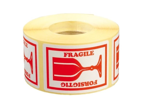 Tarra tekstillä Caution/Fragile 45x65mm 1000 kpl/rulla