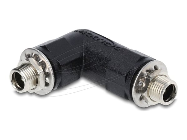 Delock hulpluggadapter DC 5,5 x 2,5 mm stikkontakt til stikkontakt med 90° vinklet gjenge