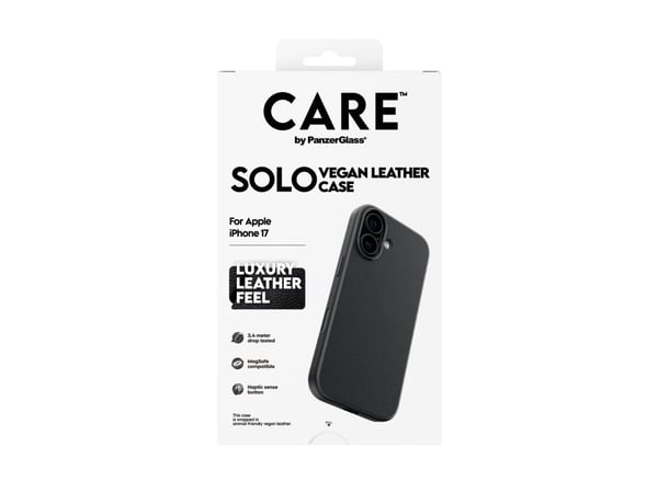 CARE by PanzerGlass Solo - Bagsidecover til mobiltelefon - MagSafe-kompatibilitet - polyuretan, polykarbonat - sort - for Apple iPhone 17
