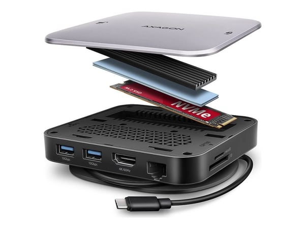 AXAGON HMC-UFO - Dockningsstation - för laptop, smartmobil, bordsdator - USB-C 3.2 Gen 2 - HDMI - 1GbE