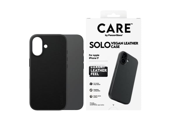 CARE by PanzerGlass Solo - Bagsidecover til mobiltelefon - MagSafe-kompatibilitet - polyuretan, polykarbonat - sort - for Apple iPhone 17