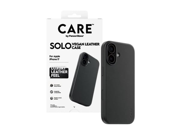 CARE by PanzerGlass Solo - Bagsidecover til mobiltelefon - MagSafe-kompatibilitet - polyuretan, polykarbonat - sort - for Apple iPhone 17