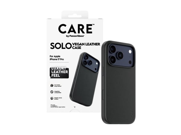 CARE by PanzerGlass Solo - Bagsidecover til mobiltelefon - MagSafe-kompatibilitet - polyuretan, polykarbonat - sort - for Apple iPhone 17 Pro