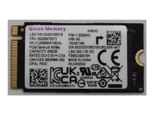 Union Memory - SSD - krypterat - 256 GB - inbyggd - M.2 2242 - PCIe 4.0 x4 (NVMe) - TCG Opal Encryption - FRU