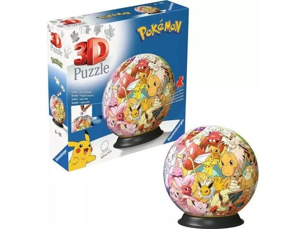 Ravensburger 3D Puzzle Ball: Pokémon - Kanto Region, 73 stykker, Tegneserier, 6 år