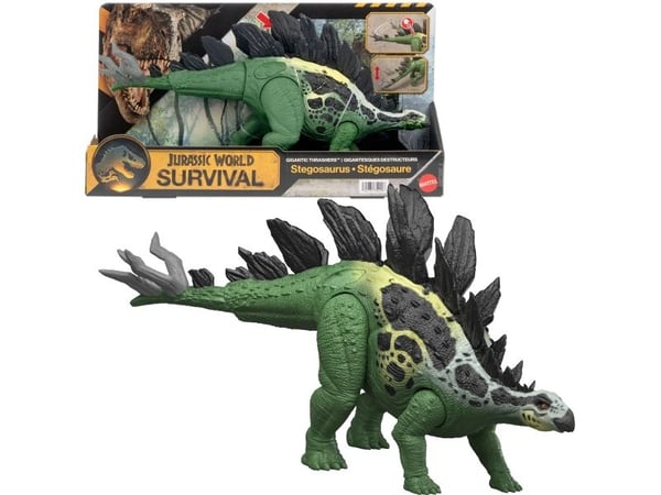 Jurassic World Gigantic Thrashers Stegosaurus-dinosaurieactionfigur, 2 attacker och en utvecklingsfunktion, 4 År, Grön, Plast