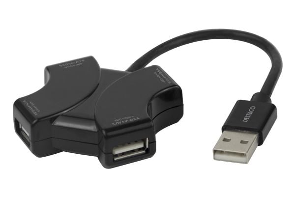 DELTACO - Hub - 480 Mbps - 4 x USB - stasjonær