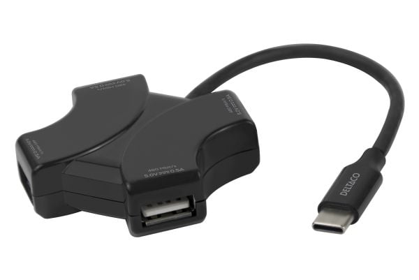 USB-C-keskitin, 4x USB-A 480 Mbps, musta