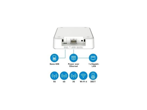 FRITZ!Box 6860 5G - Trådløs ruter - WWAN 1GbE - Wi-Fi 5, Wi-Fi 6 - Dobbeltbånd - 3G, 4G, 5G - VoIP-telefonadapter (DECT)