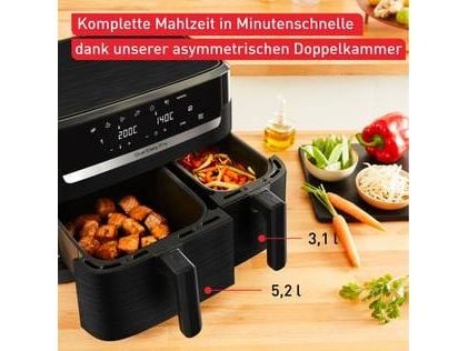 Tefal Easy Fry EY901N, Varmluftsfrityr, 8,3 l, Dobbel, Svart, Berøringskontroll, Enkeltstående