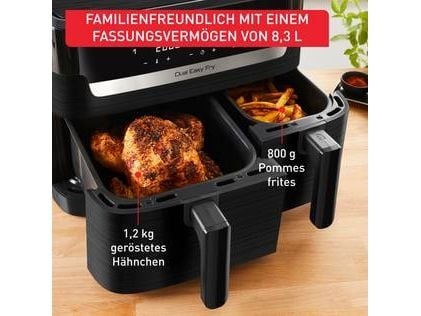 Tefal Easy Fry EY901N, Varmluftsfrityr, 8,3 l, Dobbel, Svart, Berøringskontroll, Enkeltstående