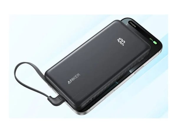 Anker Zolo A110D - Strømbank - innebygd USB-C-kabel, CCC-sertifisert - 10000 mAh - 37 Wh - 22.5 watt - 3 A - Fast Charge - 3 utgangskontakter (2 x ...