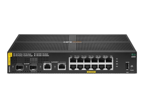 HPE Aruba Networking CX 6000 12p 10M/100M/1G Class4 PoE 2p SFP 1G 139W Switch - Switch - Administrerad - 12 x 10/100/1000 (PoE+) + 2 x gigabit SFP ...