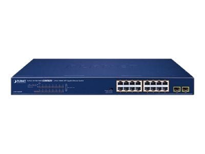 PLANET GSW-1820HP - Switch - 16 x 10/100/1000 (PoE+) + 2 x 1000Base-X SFP - rackmonterbar - PoE+ (240 W)
