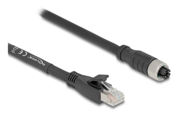 Delock - Nettverkskabel - RJ-45 (hann) til 8 pin M12-X (hunn) - 2 m - 6.8 mm - S/FTP - CAT 5e - uten hindringer, X-kodet, fleksibel - svart