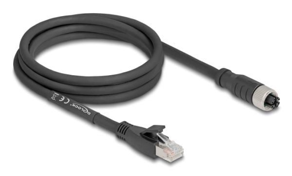 Delock - Nettverkskabel - RJ-45 (hann) til 8 pin M12-X (hunn) - 2 m - 6.8 mm - S/FTP - CAT 5e - uten hindringer, X-kodet, fleksibel - svart