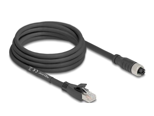Delock - Nettverkskabel - 8 pin M12-X (hunn) til RJ-45 (hann) - 3 m - 6.8 mm - S/FTP - CAT 5e - X-kodet, fleksibel - svart