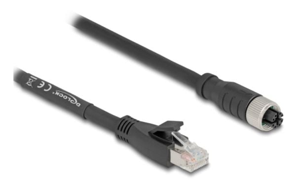 Delock - Nettverkskabel - 8 pin M12-X (hunn) til RJ-45 (hann) - 10 m - 6.8 mm - S/FTP - CAT 5e - X-kodet, fleksibel - svart